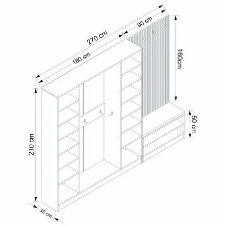 Kale Dekor Panel 2 Bölme Raf Portmanto+Ayk Mind Byz 4 Kapaksız