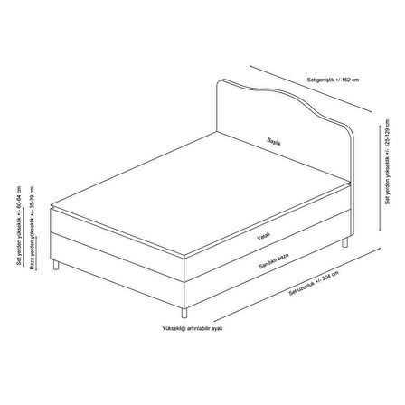 Vassi Baza Başlık Seti - Antrasit 150x200