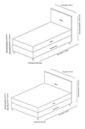 Motya Baza Başlık Seti - Açık Gri 140x200