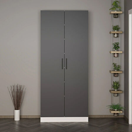 Minar Kale 210 Cm 2 Kapaklı 2B Raf Portmanto Beyaz Antrasit