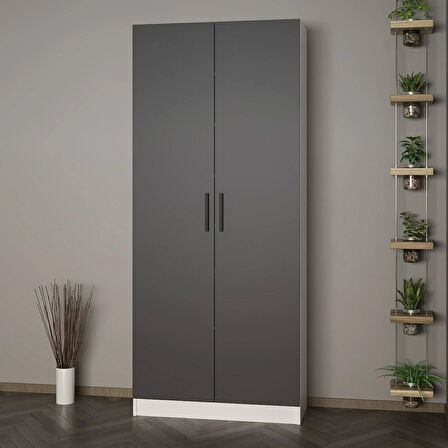 Minar Kale 210 Cm 2 Kapaklı 2B Raf Portmanto Beyaz Antrasit