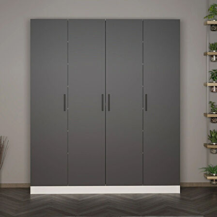 Minar Kale 210 Cm 4 Kapaklı 2B Raf Portmanto Beyaz Antrasit