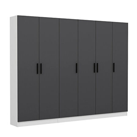 Minar Kale 210 Cm 6 Kapaklı 4B Raf Portmanto Beyaz Antrasit