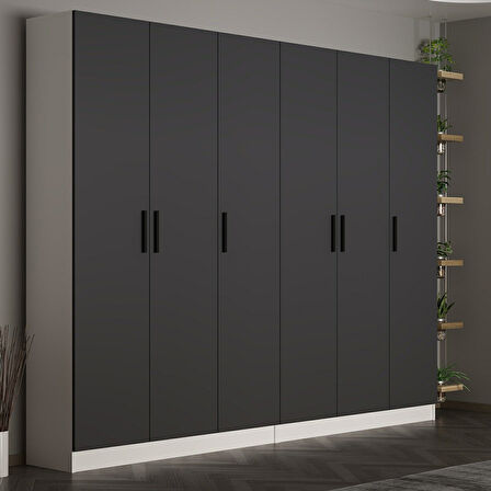 Minar Kale 210 Cm 6 Kapaklı 2B Raf Portmanto Beyaz Antrasit