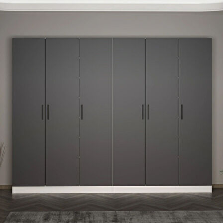 Minar Kale 210 Cm 6 Kapaklı 2B Raf Portmanto Beyaz Antrasit