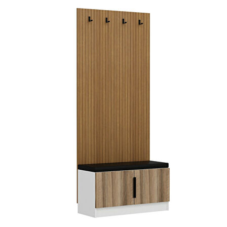 Minar Kale Dekor Panel Ayakkabılık Minderli Beyaz Dore Plus