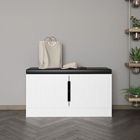 Minar Kale Ayakkabılık Minderli Beyaz Mebran Çizgili Beyaz