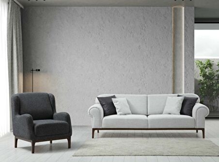 London 3+1 Berjer Koltuk Takımı(Ares Beyaz+Koyu Gri)