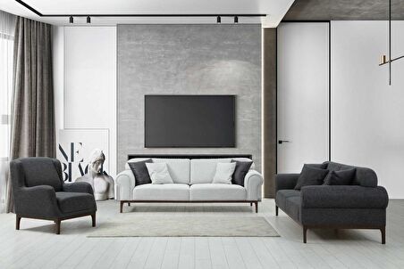 London 3+3+1 Koltuk Takımı(Ares Beyaz+Koyu Gri)