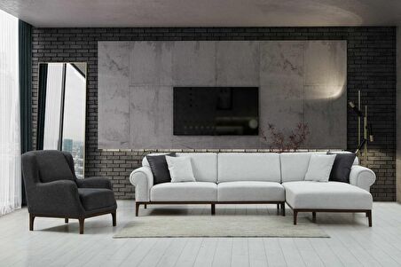 London Köşe  Takım+ Berjer (Ares Beyaz+Koyu Gri)