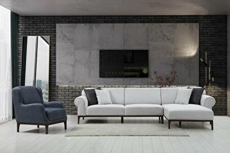 London Köşe  Takım+ Berjer (Ares Beyaz+Antrasit)