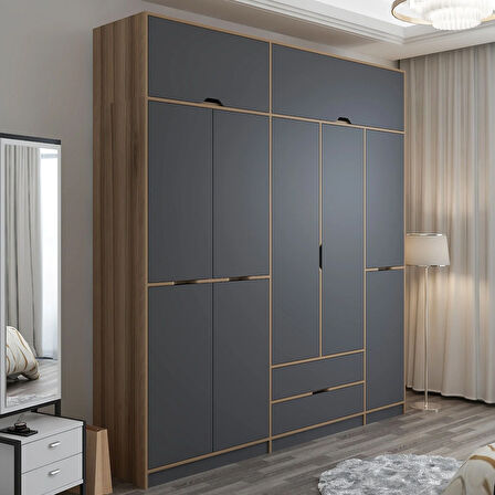 Elina 5 Kapaklı Yüklüklü Dolap - Dore/Antrasit