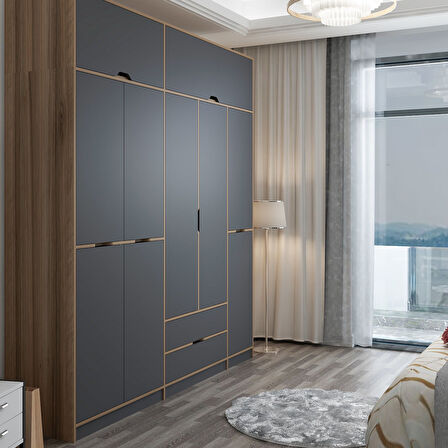 Elina 5 Kapaklı Yüklüklü Dolap - Dore/Antrasit