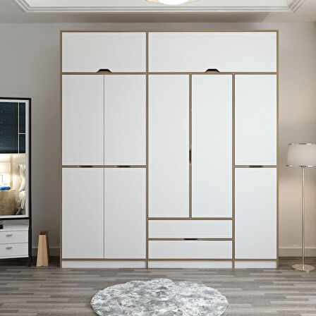 Elina 5 Kapaklı Yüklüklü Dolap - Dore/Beyaz