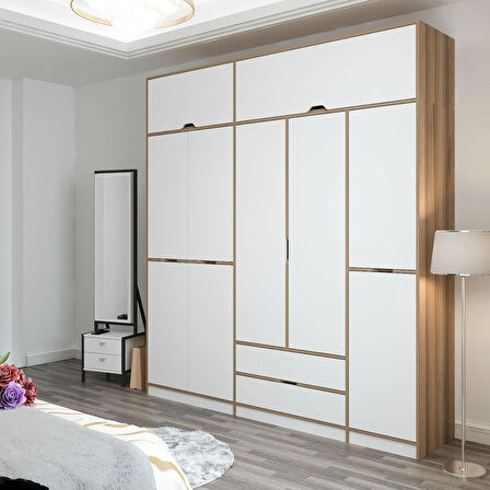 Elina 5 Kapaklı Yüklüklü Dolap - Dore/Beyaz