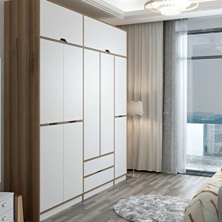 Elina 5 Kapaklı Yüklüklü Dolap - Dore/Beyaz