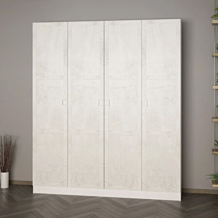 Minar Kale 210 Cm 4 Kapaklı 2B Raf Portmanto Beyaz Eskitme Beyaz