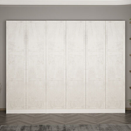 Minar Kale 210 Cm 6 Kapaklı 4B Raf Portmanto Beyaz Eskitme Beyaz