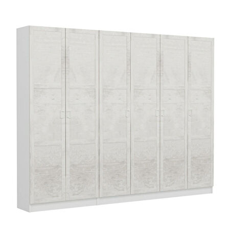 Minar Kale 210 Cm 6 Kapaklı 4B Raf Portmanto Beyaz Eskitme Beyaz