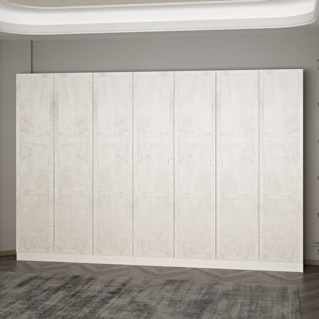 Minar Kale 210 Cm 7 Kapaklı 3B Raf Portmanto Beyaz Eskitme Beyaz