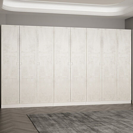 Minar Kale 210 Cm 8 Kapaklı 4B Raf Portmanto Beyaz Eskitme Beyaz