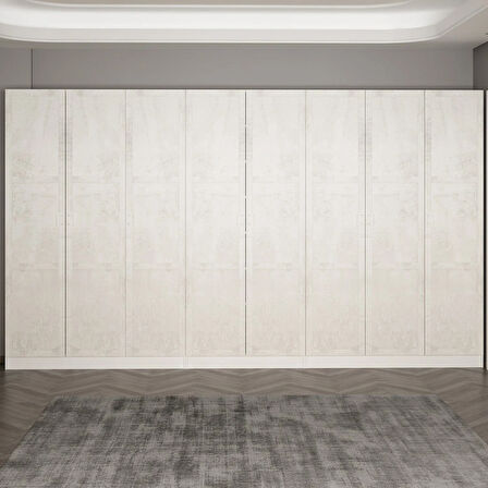 Minar Kale 210 Cm 8 Kapaklı 4B Raf Portmanto Beyaz Eskitme Beyaz