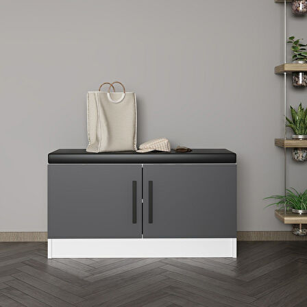 Minar Kale Ayakkabılık Minderli Beyaz Antrasit