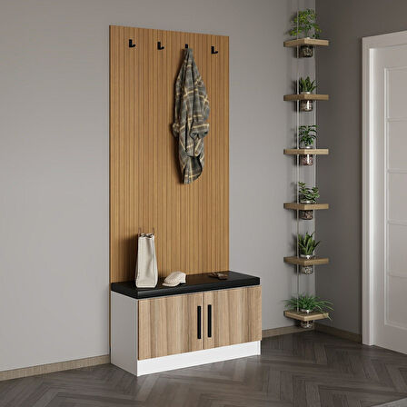 Minar Kale Dekor Panel Ayakkabılık Minderli Beyaz Dore