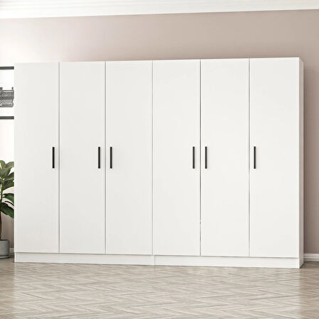 Minar Kale 6 Kapaklı 4Ç Zincir Dolap - Gardrop - Beyaz 190CM