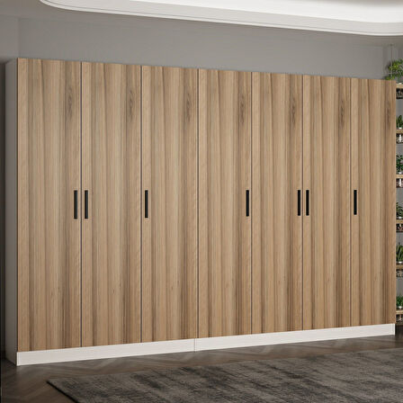 Minar Kale 210 Cm 7 Kapaklı 3B Raf Portmanto Beyaz Dore