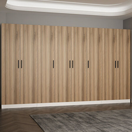 Minar Kale 210 Cm 8 Kapaklı 6B Raf Portmanto Beyaz Dore