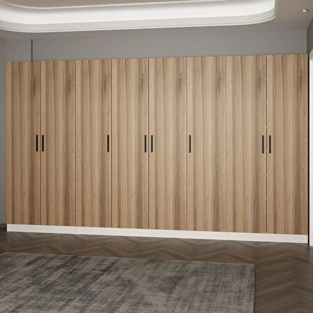 Minar Kale 210 Cm 8 Kapaklı 6B Raf Portmanto Beyaz Dore