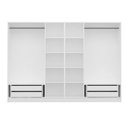 Minar Kale 6 Kapak Aynalı 4 Çekmece Zincir Dolap - Beyaz 190CM