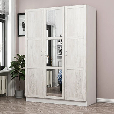 Minar Kale Country 3 Kapak Aynalı 2 Ç Zincir Dolap - E.Beyaz 190CM