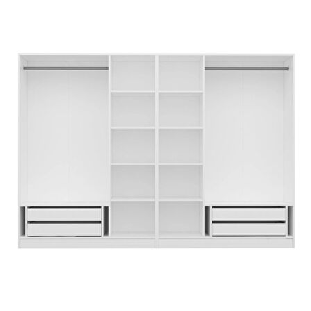 Minar Kale Country 6 Kapak Aynalı 4 Ç Zincir Dolap - E.Beyaz 190CM