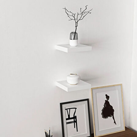 Minar Gizli Tutuculu 2'li Duvar Rafı 23 cm - M.Beyaz