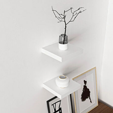 Minar Gizli Tutuculu 2'li Duvar Rafı 23 cm - M.Beyaz