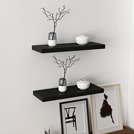 Minar Gizli Tutuculu 2'li Duvar Rafı 60 cm - M.Siyah