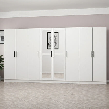 Kale 8 Kapak Aynalı 2 Çekmece Zincir Dolap - Beyaz 190CM