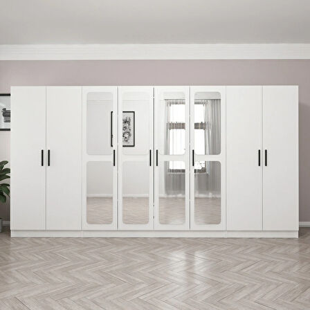 Kale 8 Kapak Aynalı 2 Çekmece Zincir Dolap - Beyaz 190CM