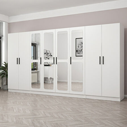 Kale 8 Kapak Aynalı 2 Çekmece Zincir Dolap - Beyaz 190CM