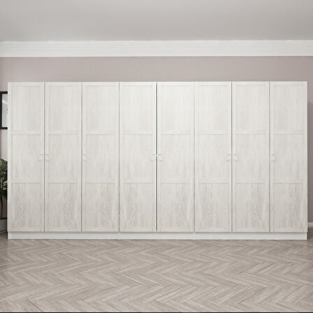 Kale Country 8 Kapak 4 Çekmece Zincir Dolap - Eskitme Beyaz 190CM