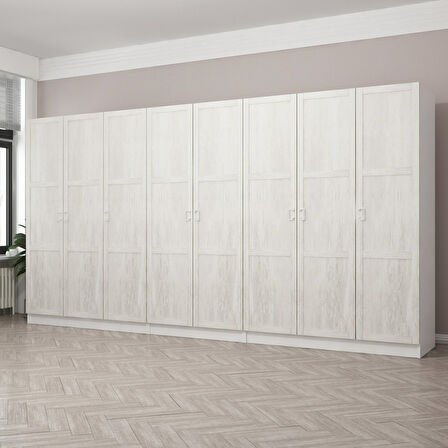 Kale Country 8 Kapak 4 Çekmece Zincir Dolap - Eskitme Beyaz 190CM