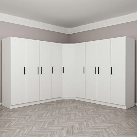 Kale 9 Kapak 4Ç Köşe Zincir Dolap - Beyaz 190CM