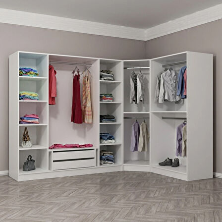 Kale Country 7 Kapak 2Ç Köşe Zincir Dolap - Eskitme Beyaz 190CM