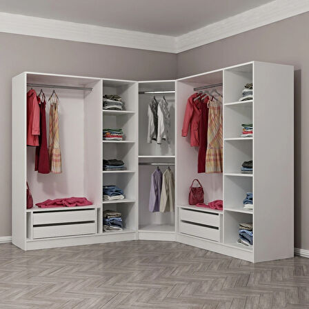 Kale Country 7 Kapak 4Ç Köşe Zincir Dolap - Eskitme Beyaz 190CM