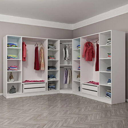 Kale Country 9 Kapak 4Ç Köşe Zincir Dolap - Eskitme Beyaz 190CM