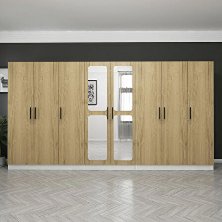 Kale 8 Kapaklı Aynalı 4Ç Dolap - Pera Ceviz 190CM