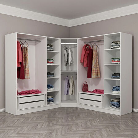 Kale 7 Kapaklı Aynalı 4Ç Köşe Dolap - Beyaz 190CM