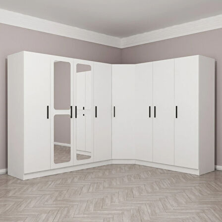 Kale 8 Kapaklı Aynalı 4Ç Köşe Dolap - Beyaz 190CM